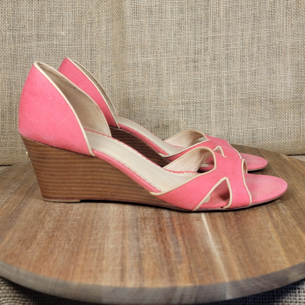 Lilly Pulitzer Coral Pink Peep Toe Wedge Sandals Women's 9M Via Palm Beach Shoes